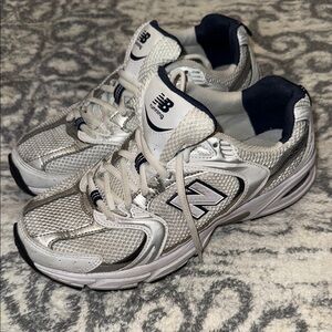 New Balance Silver and White Athletic Sneakers